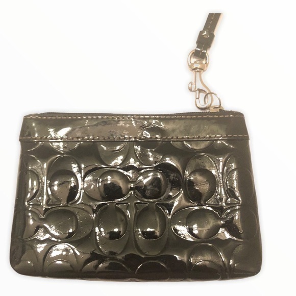 Coach black patent leather embossed c wristlet bag - Picture 1 of 8
